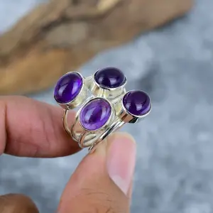 Nakshmart Natural Amethyst 925 Sterling Silver Statement Ring