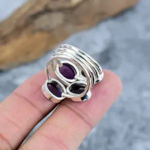 Nakshmart Natural Amethyst 925 Sterling Silver Statement Ring