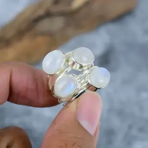 Nakshmart Natural Moonstone Statement Ring in 925 Sterling Silver