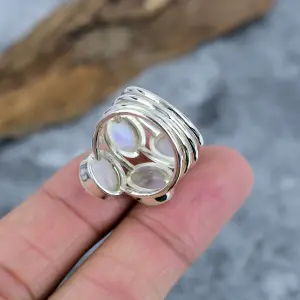 Nakshmart Natural Moonstone Statement Ring in 925 Sterling Silver