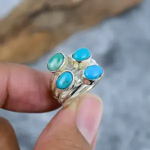 Natural Turquoise 925 Sterling Silver Bezel Statement Ring