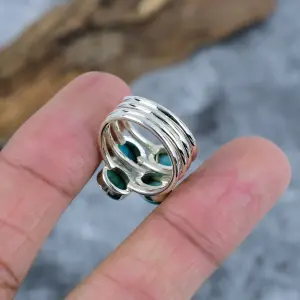 Natural Turquoise 925 Sterling Silver Bezel Statement Ring