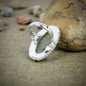 Natural Prehnite Statement Ring in 925 Sterling Silver by Nakshmart