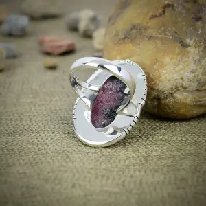 Natural Rhodonite 925 Sterling Silver Bezel Statement Ring