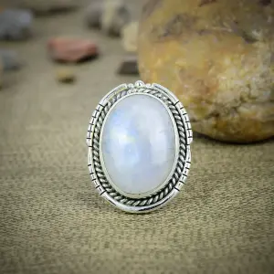Nakshmart Natural Moonstone 925 Sterling Silver Statement Ring