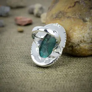 Natural Azurite Malachite 925 Sterling Silver Statement Ring