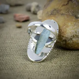 Natural Larimar Statement Ring in 925 Sterling Silver Bezel Setting