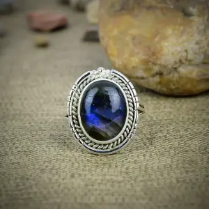 Nakshmart Natural Labradorite 925 Sterling Silver Statement Ring