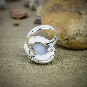 Nakshmart Natural Moonstone 925 Sterling Silver Bezel Statement Ring