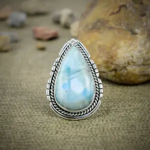 Nakshmart Natural Larimar Statement Ring in 925 Sterling Silver