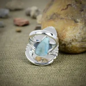 Nakshmart Natural Larimar Statement Ring in 925 Sterling Silver