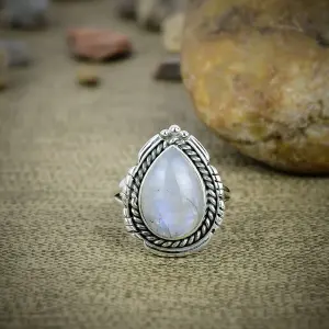 Nakshmart Natural Moonstone 925 Sterling Silver Statement Ring