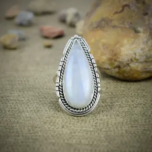 Nakshmart Natural Moonstone 925 Sterling Silver Bezel Statement Ring