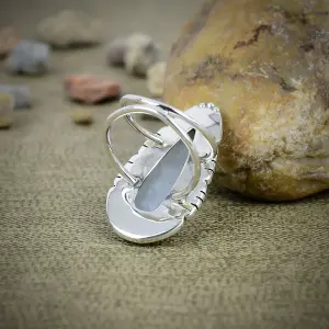 Nakshmart Natural Moonstone 925 Sterling Silver Bezel Statement Ring