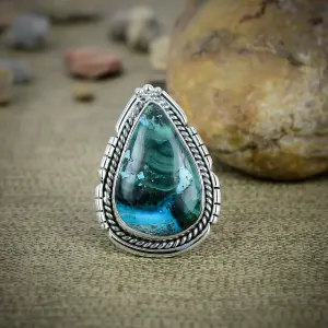 Nakshmart Natural Malachite Statement Ring in 925 Sterling Silver