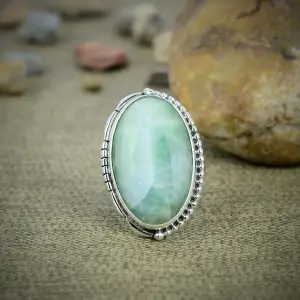 Nakshmart Natural Variscite 925 Sterling Silver Statement Ring