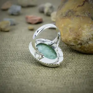 Nakshmart Natural Variscite 925 Sterling Silver Statement Ring