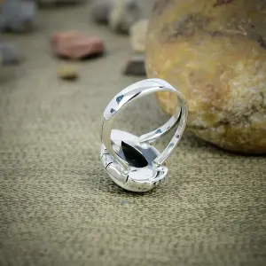 Nakshmart 925 Sterling Silver Natural Labradorite Statement Ring