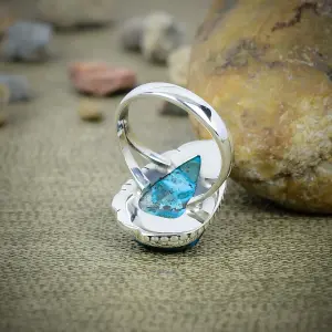 Nakshmart Natural Malachite 925 Sterling Silver Bezel Statement Ring