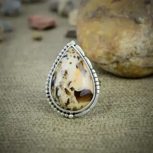 Nakshmart 925 Sterling Silver Peanut Wood Jasper Statement Ring