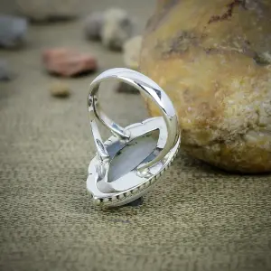 Nakshmart Bezel Set Natural Moonstone Silver Statement Ring