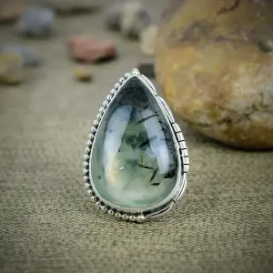 Natural Prehnite Statement Ring in 925 Sterling Silver by Nakshmart