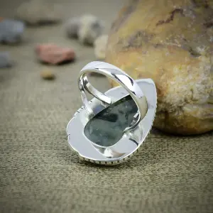 Natural Prehnite Statement Ring in 925 Sterling Silver by Nakshmart