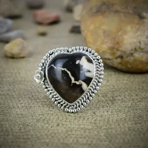 Natural Peanut Wood Jasper Statement Ring in 925 Sterling Silver