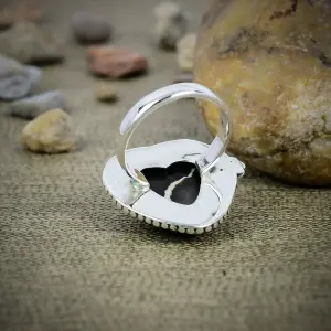 Natural Peanut Wood Jasper Statement Ring in 925 Sterling Silver