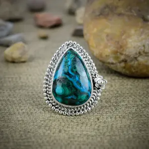Nakshmart Natural Malachite 925 Sterling Silver Statement Bezel Ring