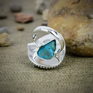 Nakshmart Natural Malachite 925 Sterling Silver Statement Bezel Ring