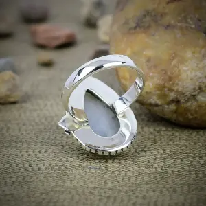 Nakshmart Natural Moonstone 925 Sterling Silver Bezel Statement Ring