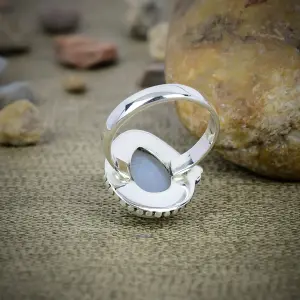 Nakshmart 925 Sterling Silver Natural Moonstone Statement Bezel Ring