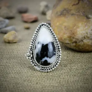 Navajo White Buffalo Jasper 925 Sterling Silver Statement Ring