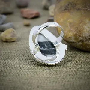 Navajo White Buffalo Jasper 925 Sterling Silver Statement Ring
