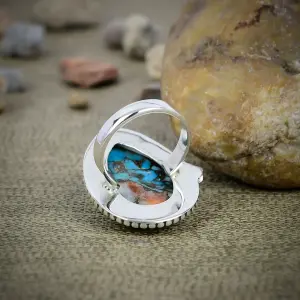 Natural Spiny Oyster Turquoise 925 Sterling Silver Statement Ring