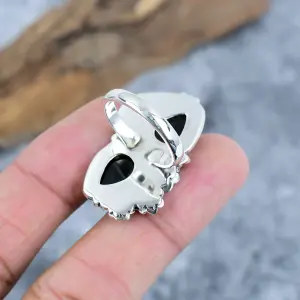 Nakshmart 925 Silver Natural Black Onyx Bezel Statement Ring