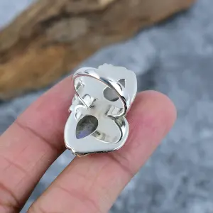 Nakshmart Natural Moonstone 925 Sterling Silver Statement Ring