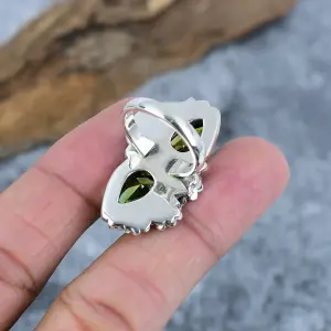 Nakshmart Natural Peridot Statement Ring in 925 Sterling Silver