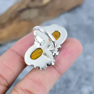 Nakshmart Natural Tiger's Eye 925 Sterling Silver Statement Ring
