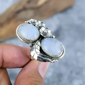 Nakshmart Natural Moonstone 925 Sterling Silver Statement Ring