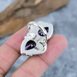 Nakshmart 925 Sterling Silver Bezel Set Lab Amethyst Statement Ring