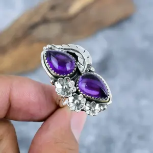 Nakshmart Natural Amethyst 925 Sterling Silver Statement Ring