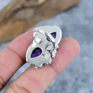 Nakshmart Natural Amethyst 925 Sterling Silver Statement Ring