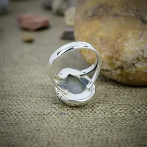 Nakshmart Natural Moonstone Statement Ring in 925 Sterling Silver