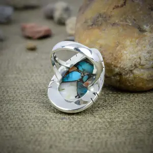 Nakshmart Natural Spiny Oyster Turquoise 925 Silver Statement Ring