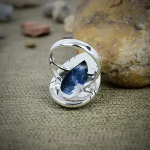 Nakshmart 925 Sterling Silver Natural Sodalite Statement Ring