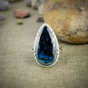 Natural Azurite Malachite Statement Ring in 925 Sterling Silver