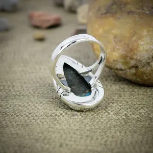 Natural Azurite Malachite Statement Ring in 925 Sterling Silver