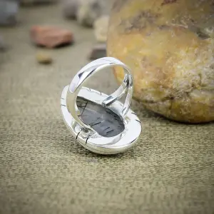 Nakshmart Natural Black Rutile Quartz Statement Ring in 925 Silver